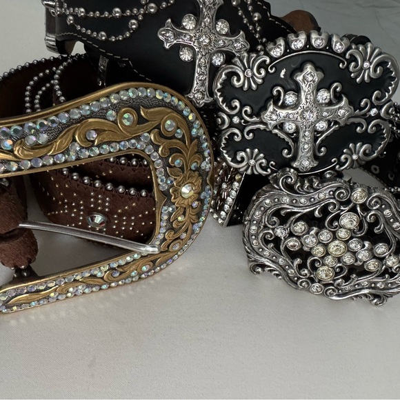 Justin Boots Leather Cross & Rhinestone Bling Belt Western Country Boho Bling